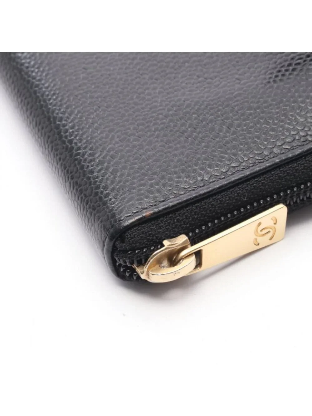 Chanel Round Wallet CC Logo Black Caviar Leather
